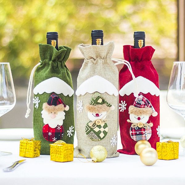 

christmas ornaments wine bottle set plaid linen bottle decorated champagne bag merry christmas ornaments new year decorations