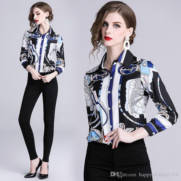 

роскошная печати классический shirt плюс размер женщины весна осень зима мода дамы элегантные кнопки на передней блуза с длинным рукавом под, White