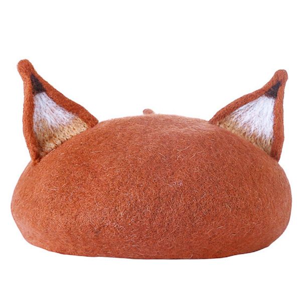 

cute fox ear beret casual warm painter hat handmade beret, Blue;gray