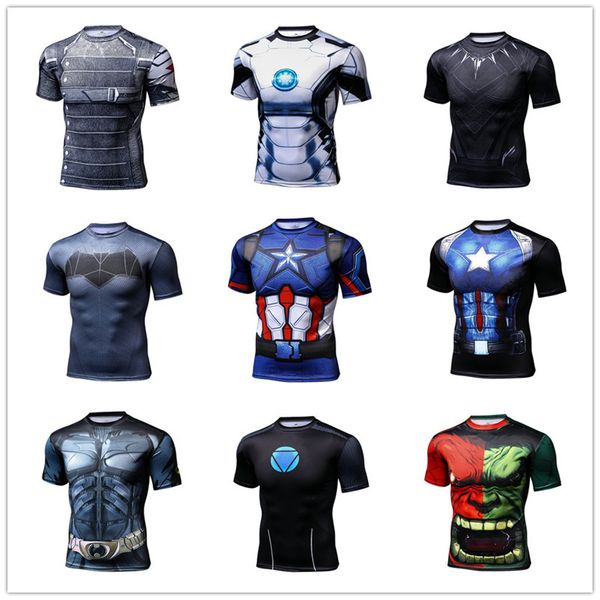 

superman captain america t-shirt short-sleeved tights men's quick-drying sports high-elastic running training workout clothes, White;black