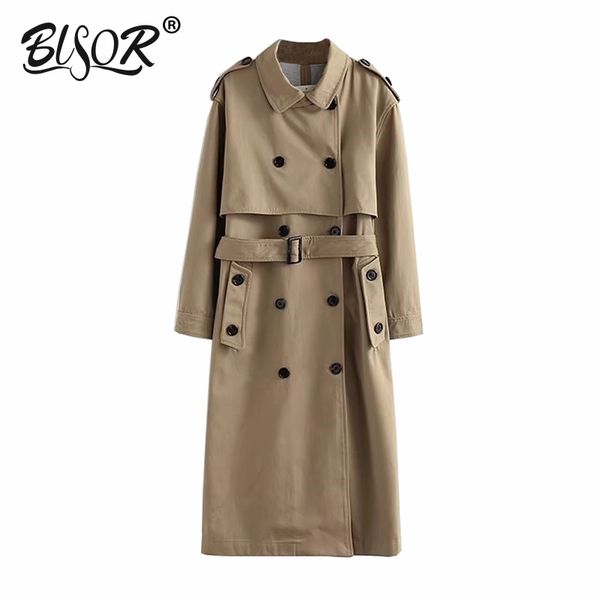 

women casual card color trench double breasted outwear sashes office coat chic epaulet design long trench 2019 autumn, Tan;black