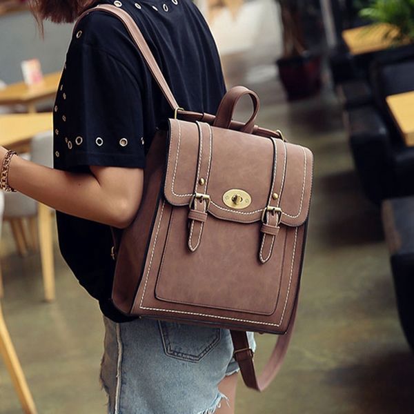 

vintage women backpack black pu leather backpacks for teenage girls female school shoulder bag