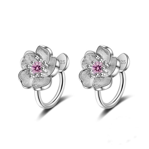 

100% 925 sterling silver poetic cherry blooms flowers stud earrings for women authentic fine brand jewelry gift, Golden;silver
