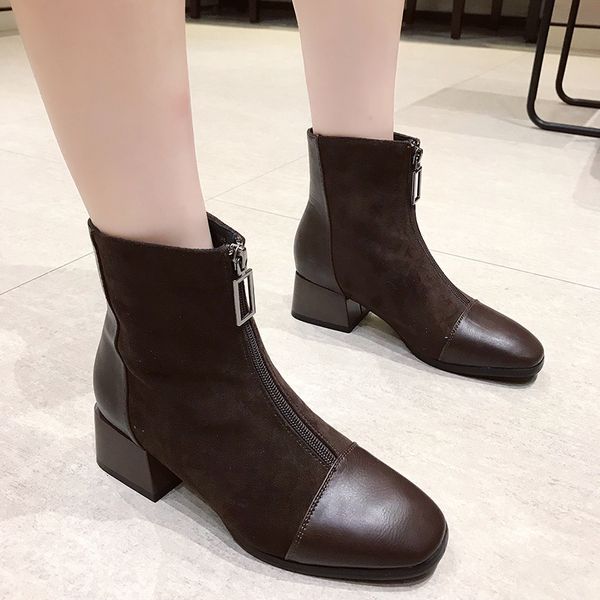 

новый стиль техногенный алмазного boots в коренастом-heel handsome boots передней молнии женщин в, Black