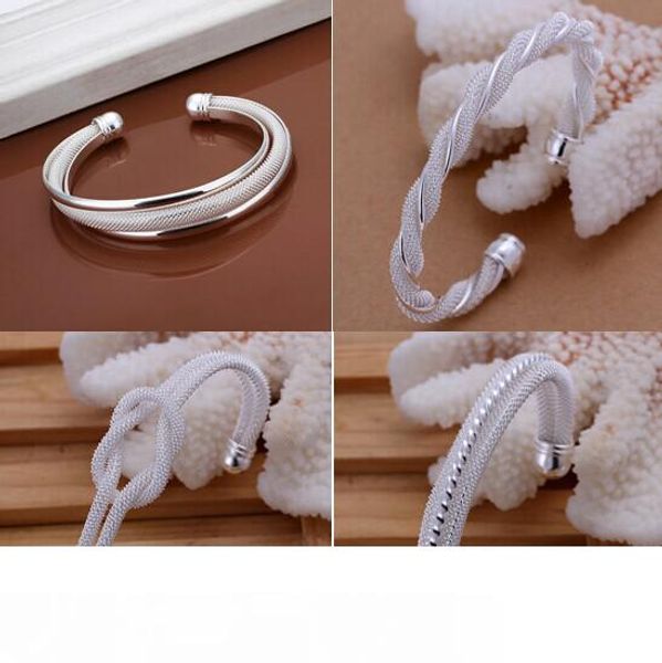 

promotion fashion 4 kinds women's 925 silver bangle bracelets jewelry mix 4 style 925 silver shining women's bangle bracelets 20pc, Black