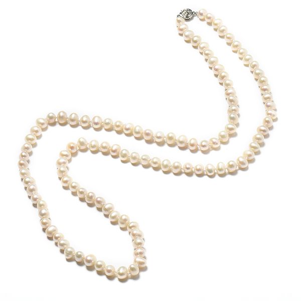 

7-8 mm long and thin inch natural chain type necklace add small and exquisite freshwater beads, Silver