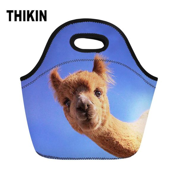 

thikin 3d alpaca print keep warm lunch bag for women cute kids insulated school lunch box family picnic insulated bag waterproof, Blue;pink