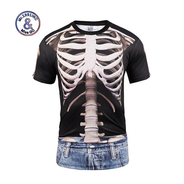 

mens designer digital printing fake two 3d short t bone printed denim t-shirt couple funny size t, White;black