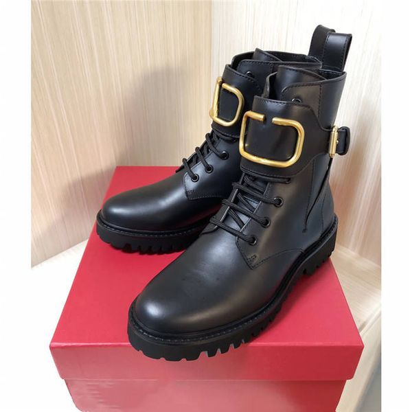 

women winter calfskin leather combat boot, womens martin ankle-high panelled buffed leather boots in black come with box size 35-40