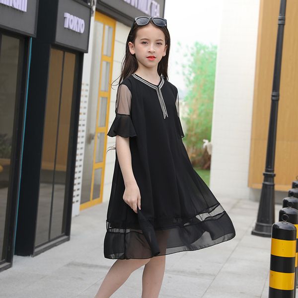 

kids dresses for girls black chiffon princess dress flower wedding dress children evening party 2020 summer teenager dres, Red;yellow