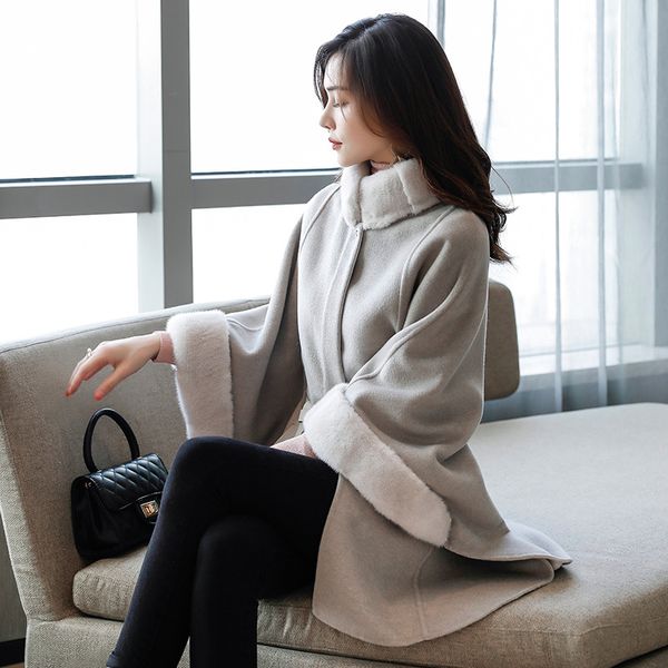 

trendy women's 2019 autumn and winter new korean loose fashion woolen coat ladies temperament wild woolen coat, Black