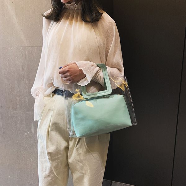 

candy color clear transparent pvc handbag 2019 new messenger bag jelly bags for women candy color fashion pu leather handbag a1