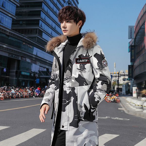 

men's winter long hooded white duck down ins trend outerwear winter male casual fashion down jacket coat menswear, Black
