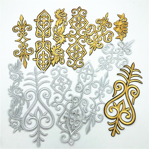 

50pcs gold and silver floral costume trims iron sew on embroidery patch lace applique diy, Black