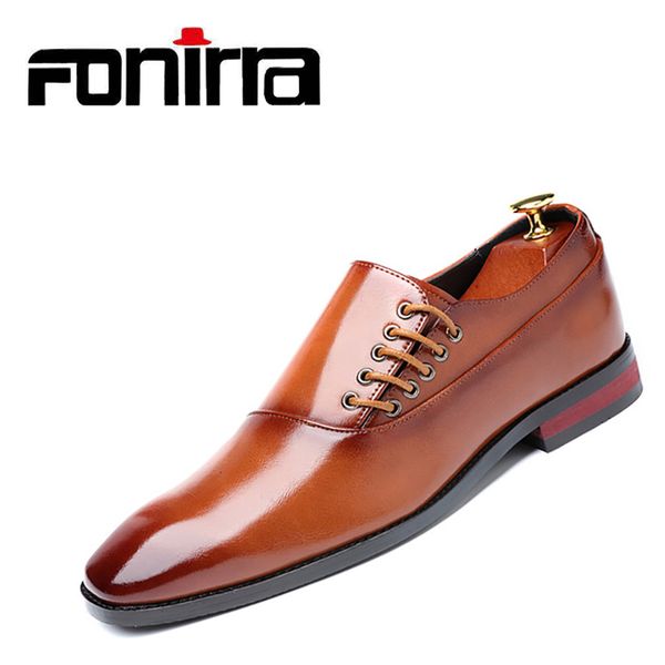 

fonirra fashion business dress men derby shoes new classic pu leather men's suits shoes slip on dress wedding 392, Black