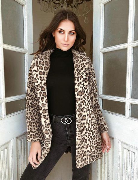 

leopard jacket women sweater warm casual winter cardigan long sleeve coat, Black