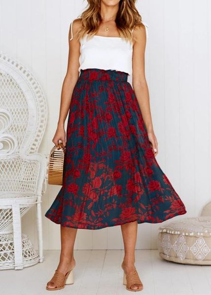 

jaycosin vintage pleated womens skirts 2020 summer women vintage high waist skirts lady maxi selling explosions skirt, Black