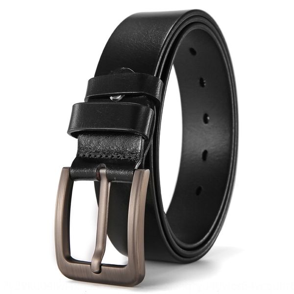 

men's leather pin buckle head layer pure cowhide men's belt youth and pin jeans casual handmade jeans belt, Black;brown
