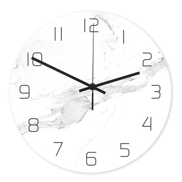 

fresh cure white marble texture wall clock uv printing clock bedroom living room decoration mute