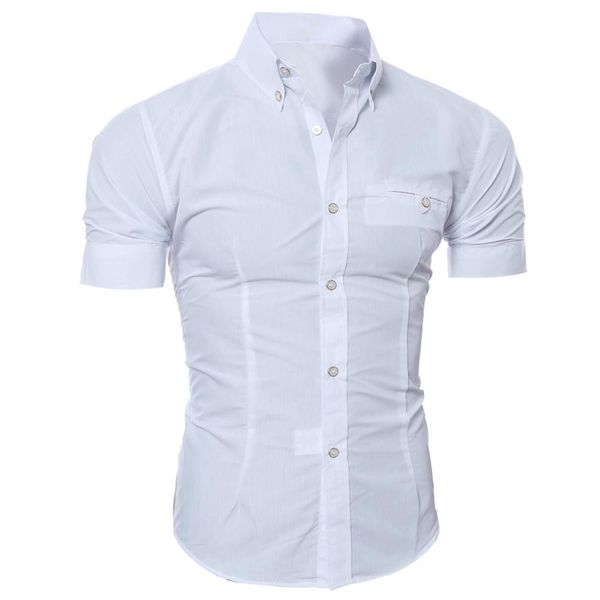 

fashion men solid color buttons down shirt short sleeve slim fit lapel new, White;black