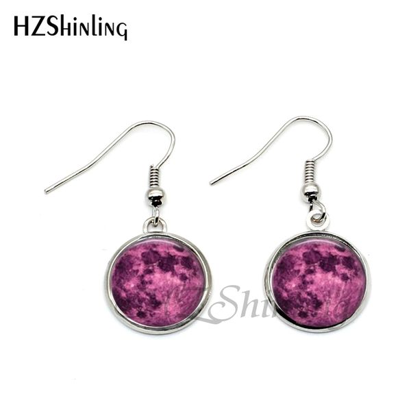 

black full moon earring planet charm lunar space antique bronze earrings glass dome blood moon jewelry new year gift nhe-0023, Silver
