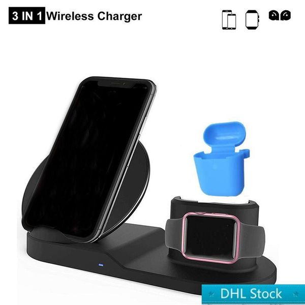 

stock dhl 3 in 1 10w fast wireless charger dock station fast charging stand for phone x xr xs max watch ear pods and samsung s10plus