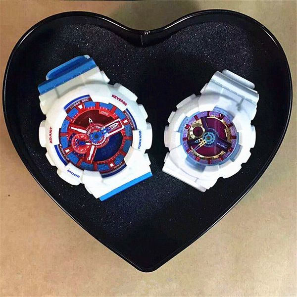 

summer new limited couple watches multifunction led digital analog dual display watch orologio di lusso gift for lover sell by pair, Slivery;brown