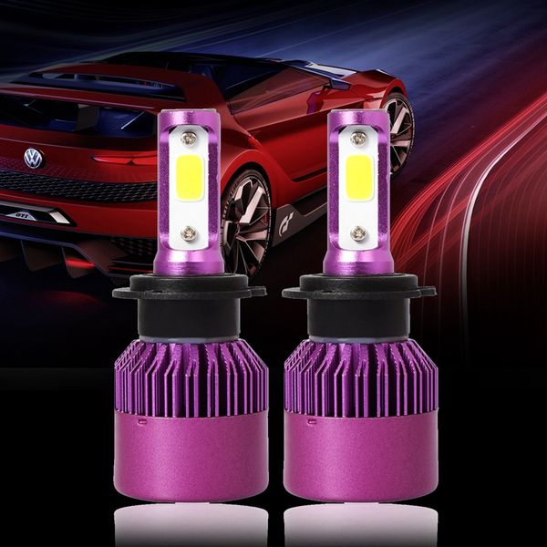 

s2 h7 car led headlight bulbs 6500k 72w 8000lm cob led headlamp fog light purple