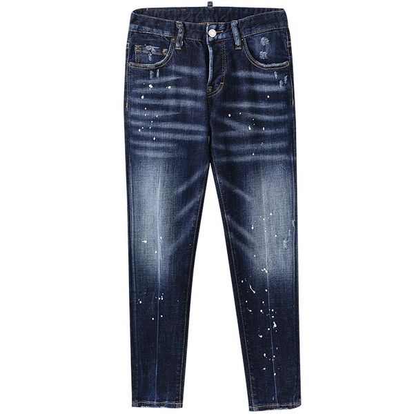 

denim jeans effect design ladies splattered slim fit wash paint fading woman trousers new euro fashion hlise, Black