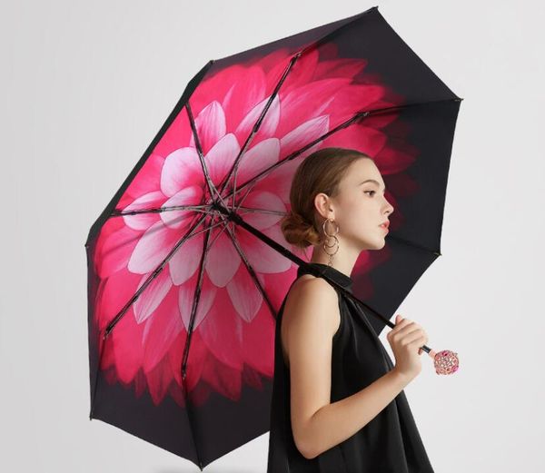 

new high-end gift box creative double-layer three-fold umbrella thick black plastic sunscreen uv rain and rain umbrella