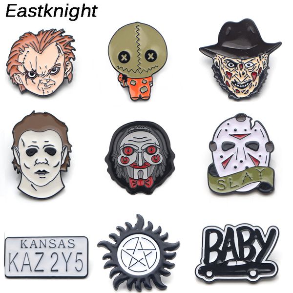 

k505 wholesale 20pcs/lot trick 'r treat supernatural horror pins metal brooches and pins enamel pin for badge halloween jewelry, Gray