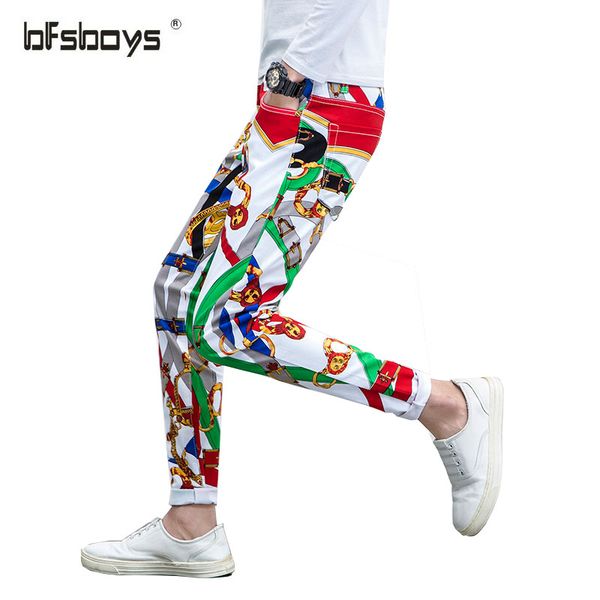 

2016 new men printing coloured drawing pattern nightclubs jeans,famous brand fashion denim casual pants men,plus-size 29-38, Blue