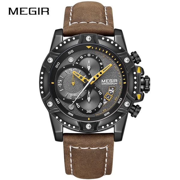 

megir mens watches quartz wrist watch fashion new waterproof chronograph casual sport clock reloj hombre, Slivery;brown