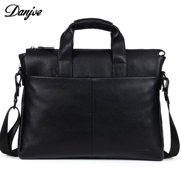 

men genuine leather briefcase real leather black brown men's messenger bag shoulder bag danjue male business laptop