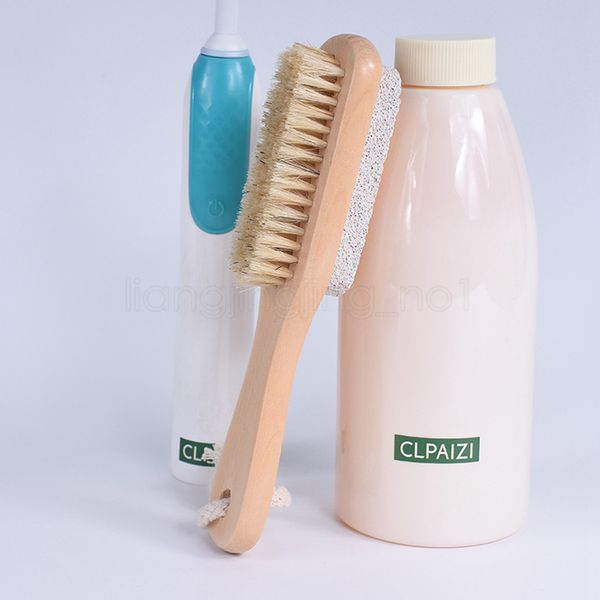 

2 in 1 cleaning brushes natural body or foot exfoliating spa brush double side with nature pumice stone soft bristle brush ffa3099