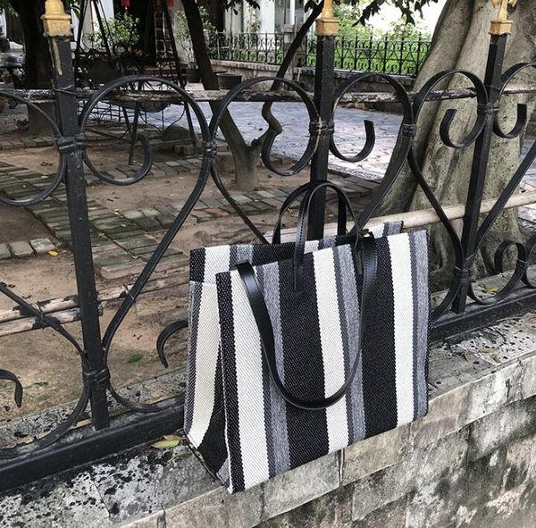 

new wholesale women handbag classic stripe canvas bag designer lady shoulder bags corss body holiday beach bag totes