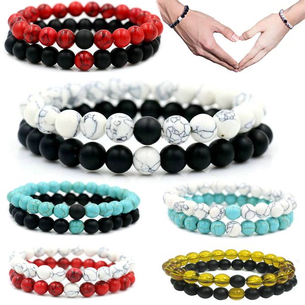

2pcs/set artifical stone chakra bracelets couple lovers charm beads bracelet bangle for men women hand chain wholesale price, Black