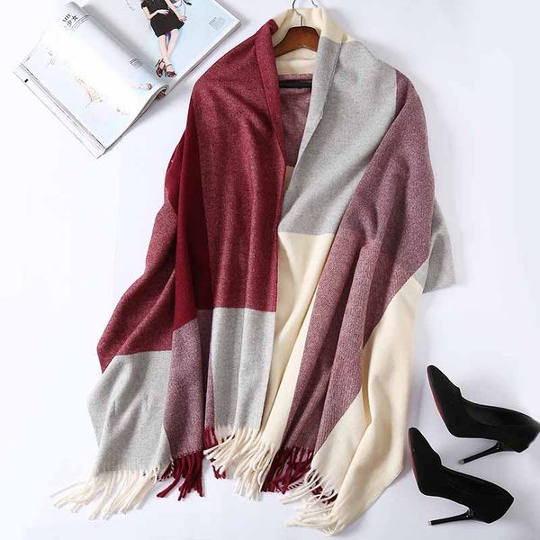 

luxury winter scarf for women plaid contrast color designer scarf fashion women colorful warm long scarfs, Blue;gray