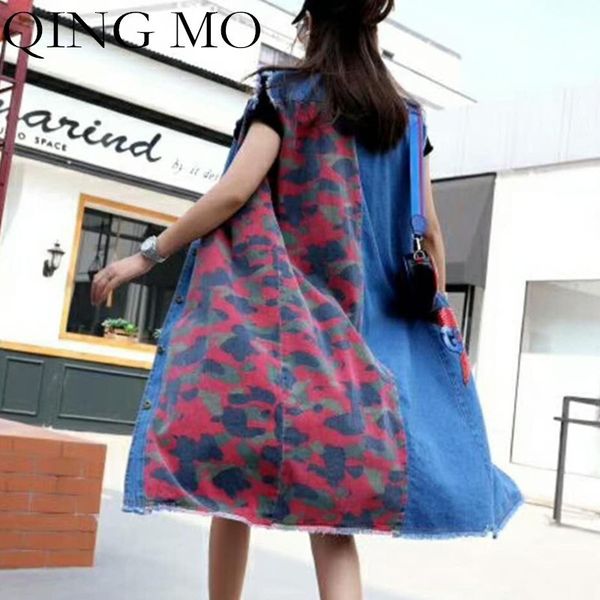 

qing mo camouflage waistcoat women sleeveless coat 2019 spring summer long cowboy vest women sequins denim coat femme qf610, Black;white