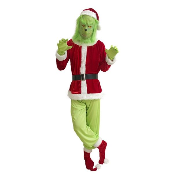 

christmas cosplay suit costume set santa hat, coat, waist belt, gloves, pants, shoe covers clothes for xmas party