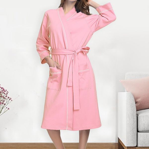 

muqgew sleepwear women cotton warm bathrobe women autumn solid color cotton pajamas nightgown lingerie bathrobe with belt#g3, Black;red