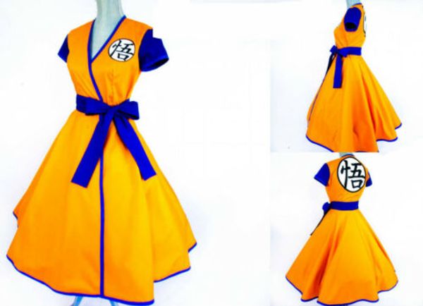 

new dragonball z cosplay wrap dress lolita dress, Black;red