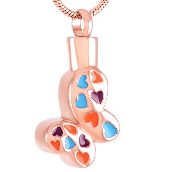 

ijd9367 stainless steel cremation rose gold butterfly necklace shallow bracket for ashes urn pendant necklace with snake chain jewelry, Silver