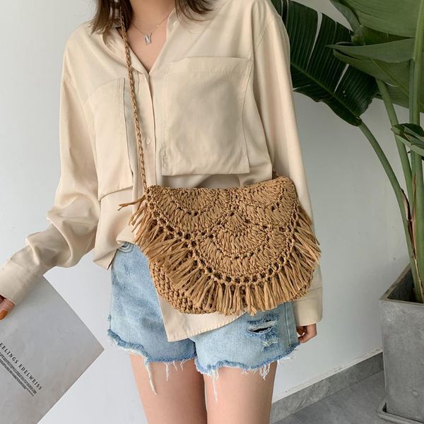 

2020 summer straw bags women's bag woven rattan bag straw casual wild vacation simple weave crossbody sac dropshipping