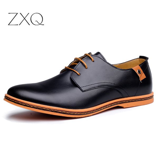 

2019 leather casual men shoes fashion men flats round toe comfortable office men dress shoes plus size 38-48 y200420, Black