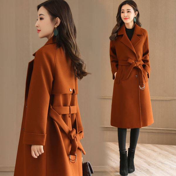 

повседневные женщины смешаться 2019 шинель осени и зима пальто шерстяной куртка толстого длинное пальто с поясом, Black