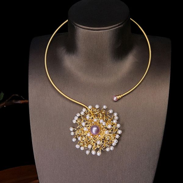 

природные пресной воды барокко жемчужное ручной регулируемый цветок воротник ожерелье для женщин подарки изящных ювелирных изделий, Silver