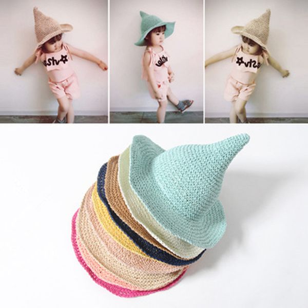 

summer style kids шляпы от солнца соломенная шляпа творческая остроконечная волшебная шляпа для милых мальчиков и девочек dropshipping, Blue;gray