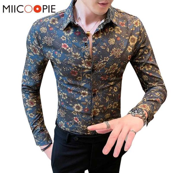 

flower printed hawaian shirt men casual long sleeve mens business shirts spring button-down camisa masculina floral, White;black