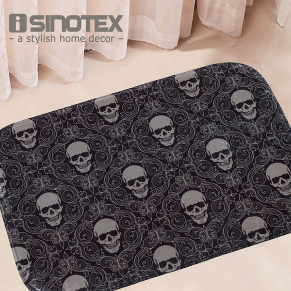 Door Floor Carpets Coral Fleece Skull Printed Pattern Floor Mat